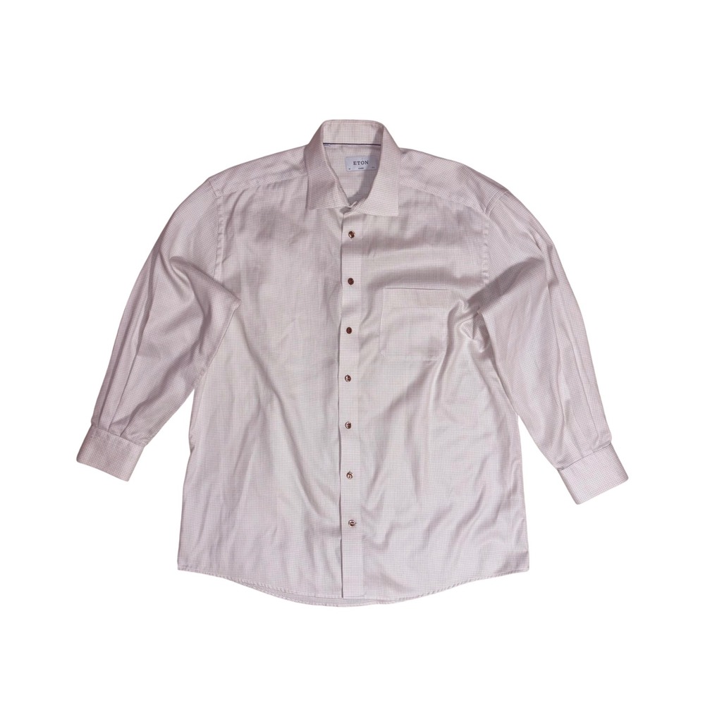 ETON Dress Shirt Mens 17.5 44 White Chevron Classic Fit Button Up Cotton Luxury